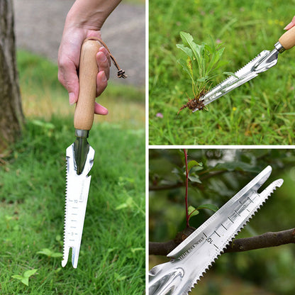 Removing a taproot weed with the weeding shovel