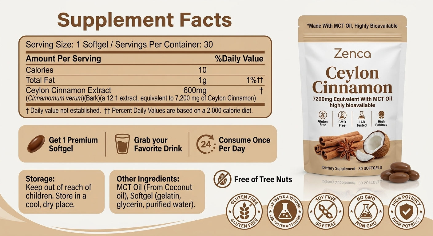 Ceylon Cinnamon Supplement for Blood Sugar Support & Metabolism | Zenca