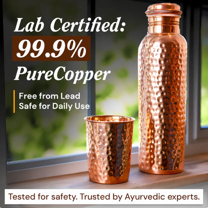 Hammered Copper Water Bottle | Hand-Hammered Pure Copper, Unlined | Zenca