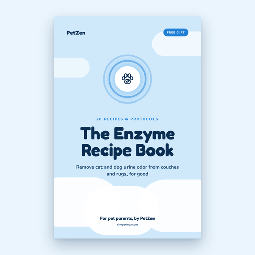 The PetZen Enzyme Recipe Book cover: 20 recipes and protocols to remove cat and dog urine odor from couches and rugs
